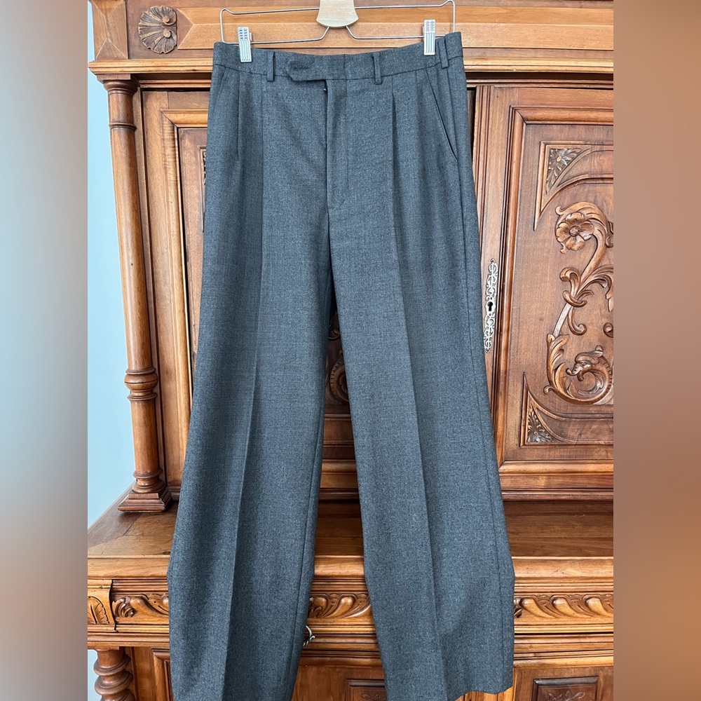 Pleated Straight Leg Wool Trousers